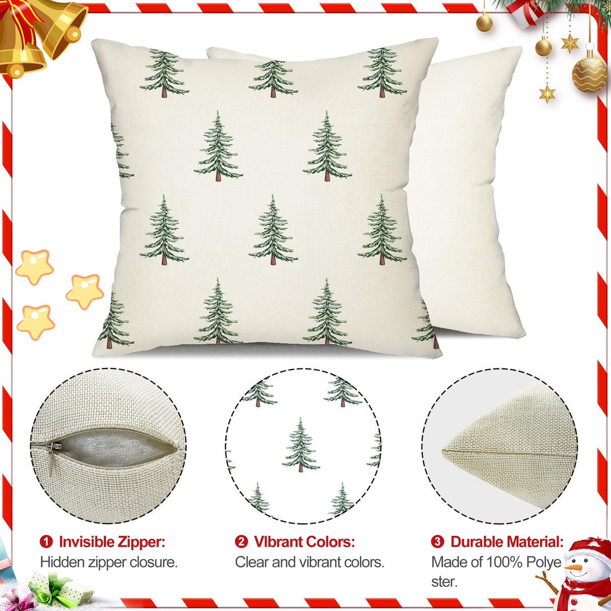 DFXSZ Christmas Pillow Covers 18x18 inch Set of 2 Christmas Tree Decorative White Throw Pillow Covers Winter Famliy Decoration for Home Couch TH-30B18 DFXSZ