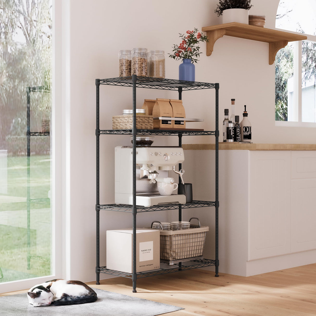 IZEUK 4-Tier Heavy Duty Steel Storage Shelves, Metal Shelf Wire Shelving Rack for Pantry, Kitchen, Garage, or Office Organization (29.5" W x 13.7" D x 47.2" H, 1000LBS, Black) IZEUK