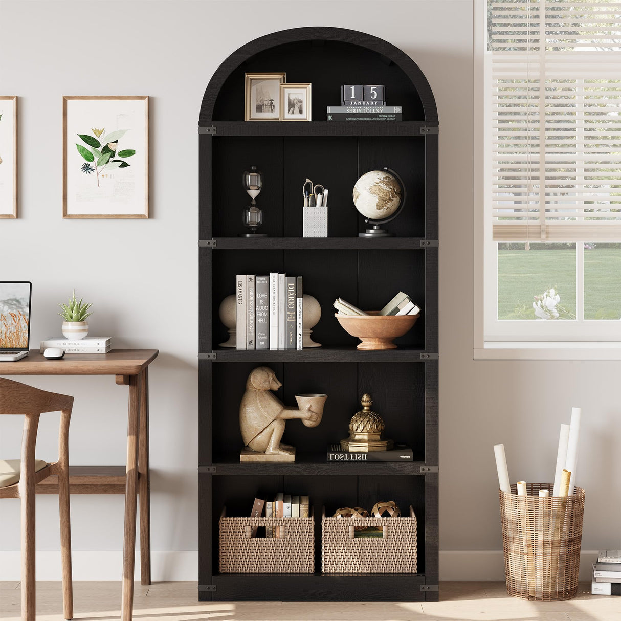 GarveeHome Bookcase 5 Shelf Arched Bookshelf 71.65 in Tall Bookcase Farmhouse Display Storage Rack Wooden Bookshelves for Home Office, Living Room GarveeHome