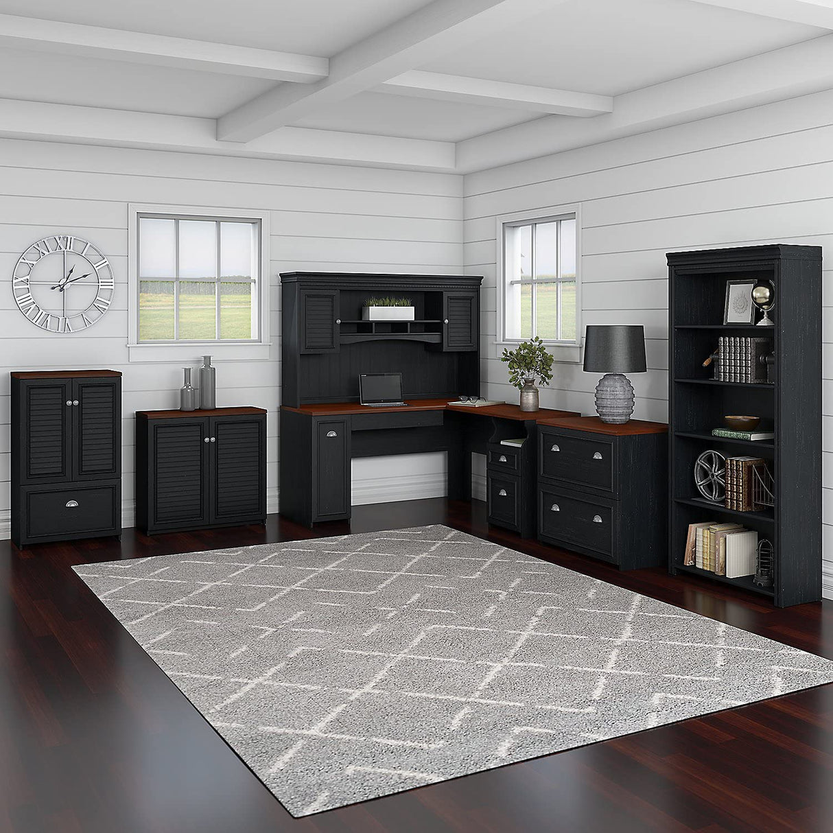 Bush Fairview 41.69-Inch H Storage Cabinet with 3 Shelves, Antique Black/Hansen Cherry (WC53980-03) Bush Business Furniture