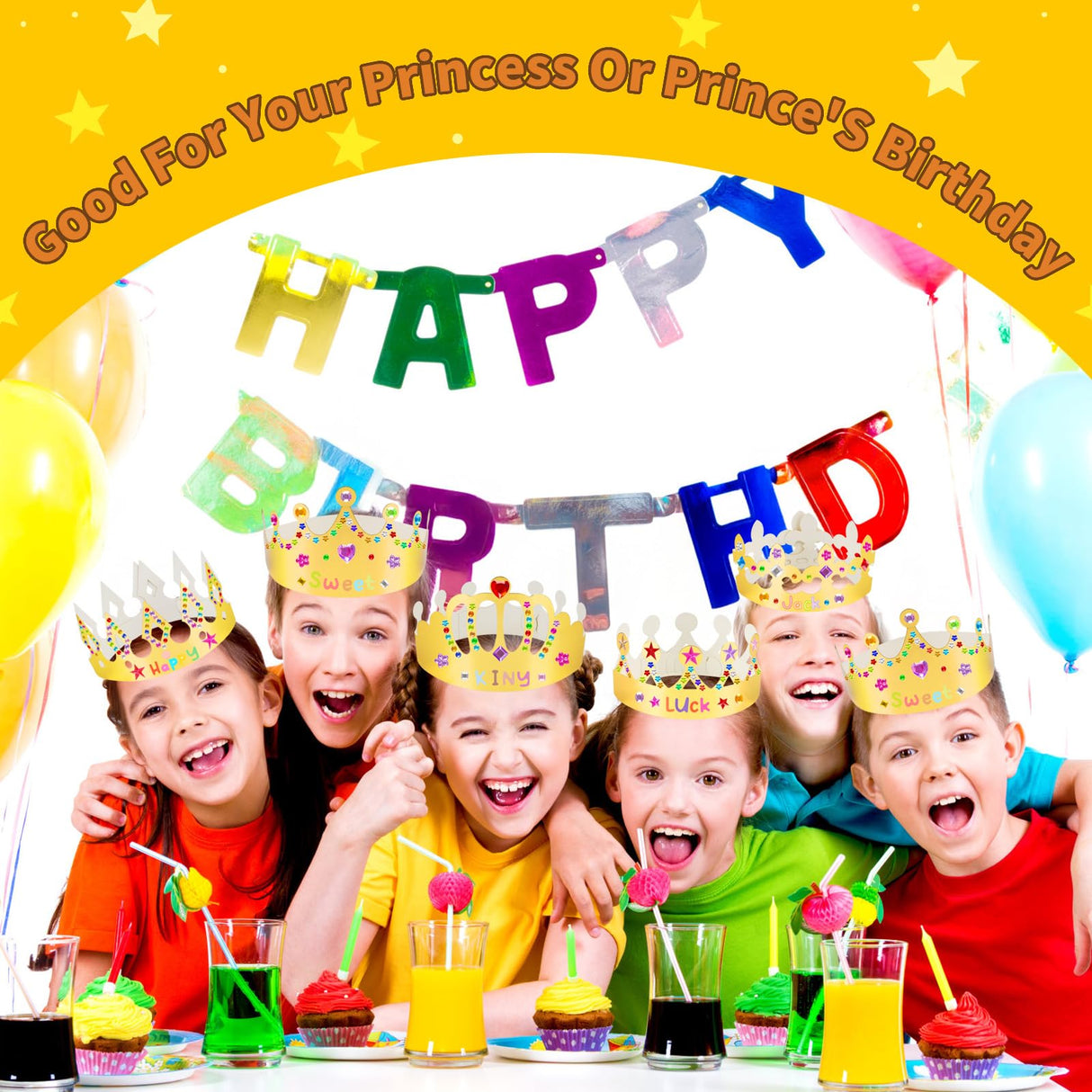 Gold Paper Crowns, 15 Pcs DIY Birthday Party Crowns, King & Princess Crown Hats with Gem Stickers, Letters and Number Stickers for School, Party & Craft Decoration NIUBIER