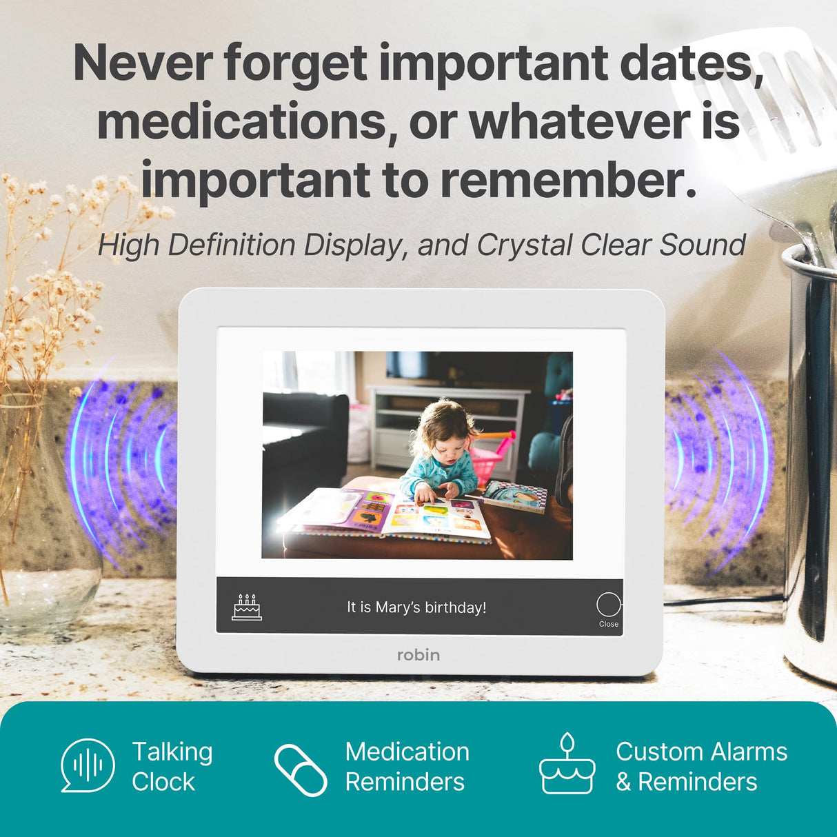 Robin Clock 2024 with Day and Date for Elderly, Clocks for Seniors, Dementia Clock, Digital Calendar Clock Elderly, Bedside Clocks Seniors, Alzheimers Products, Dementia Clocks Extra Large, Brown Wood Robin