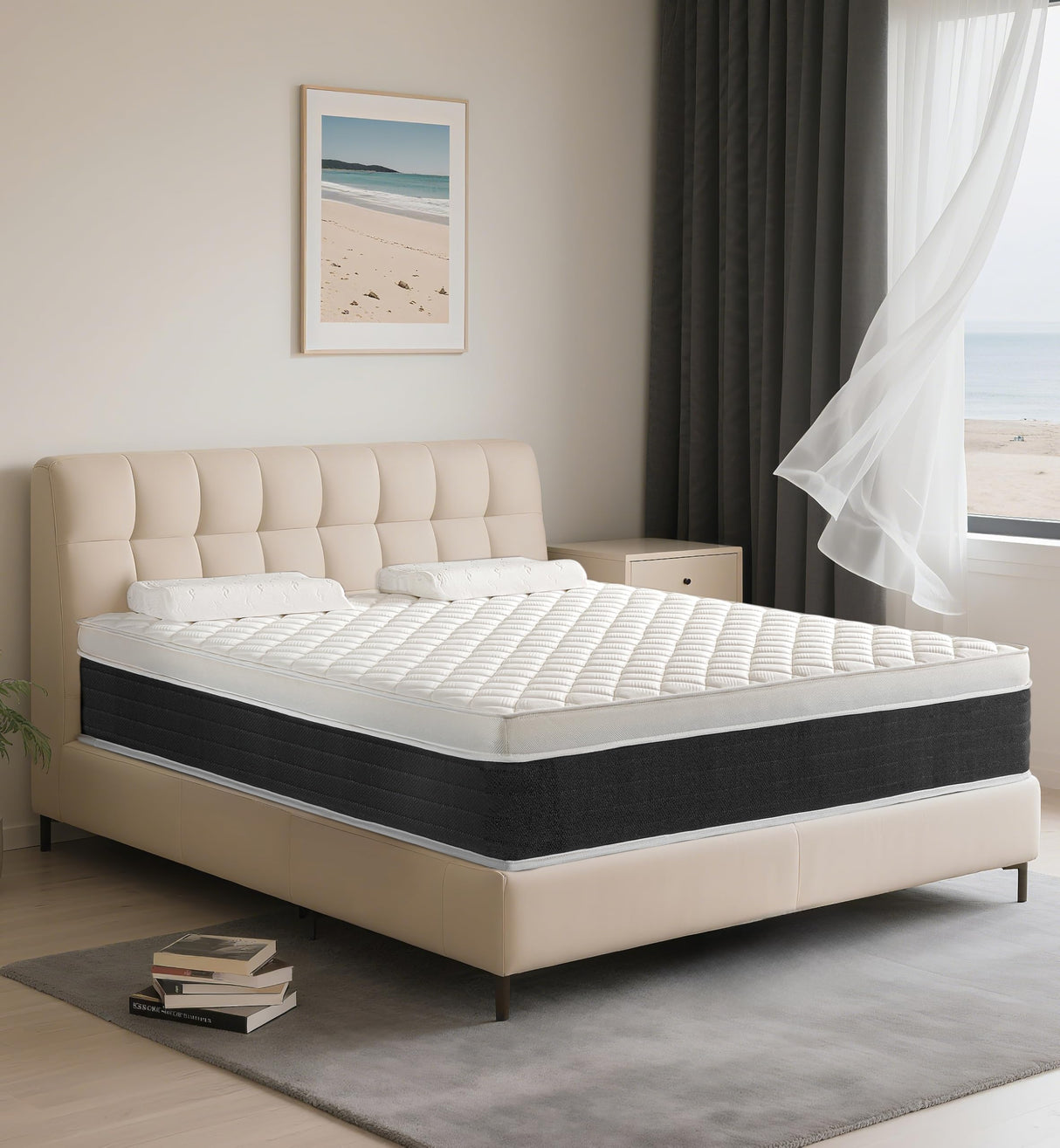 elitspace Queen Size Mattresses,Memory Foam Hybrid Mattress in a Box,10 inch Medium Firm Feel mattresses,Individual Pocket Spring and Supportive, Comfort for Sleep,Pressure Relief,Black & White. elitspace