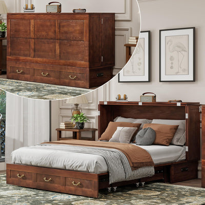 EITACHUL Solid Wood Murphy Storage Bed: Queen Size Murphy Bed with USB Port and Strong Drawer for Bedroom/Guest Room/Living Room(Mattress Not Included) Shadow Black-16