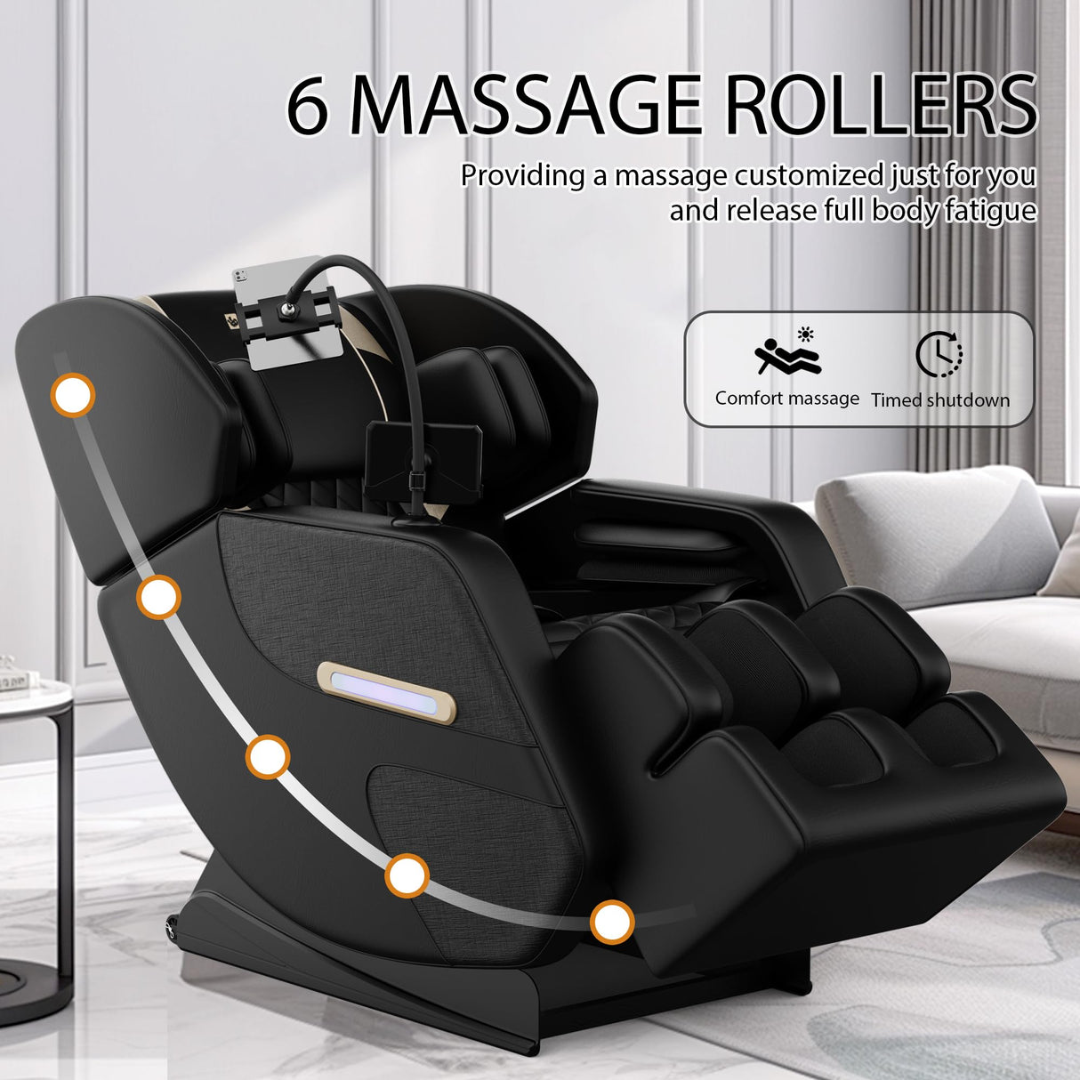 Massage Chair Full Body, Zero Gravity Massage Chair with Auto Modes, Airbag Massage, 6 Fix Point Rollers, Foot Massage, Heating, Touch Screen Controller, Home Relaxation Recliner with Massage, Black-2 Msutree