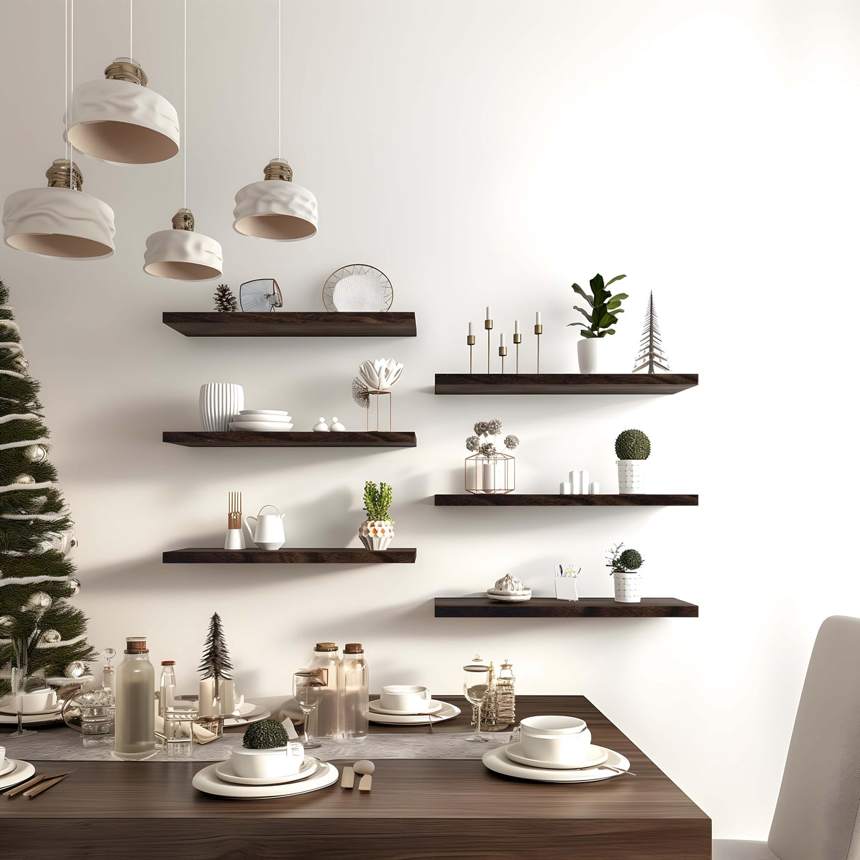 GXYAWPJ Farmhouse Floating Shelves for Wall, Rustic Brown Wall Shelves for Bedroom, Set of 6 Wood Shelves for Room Wall GXYAWPJ