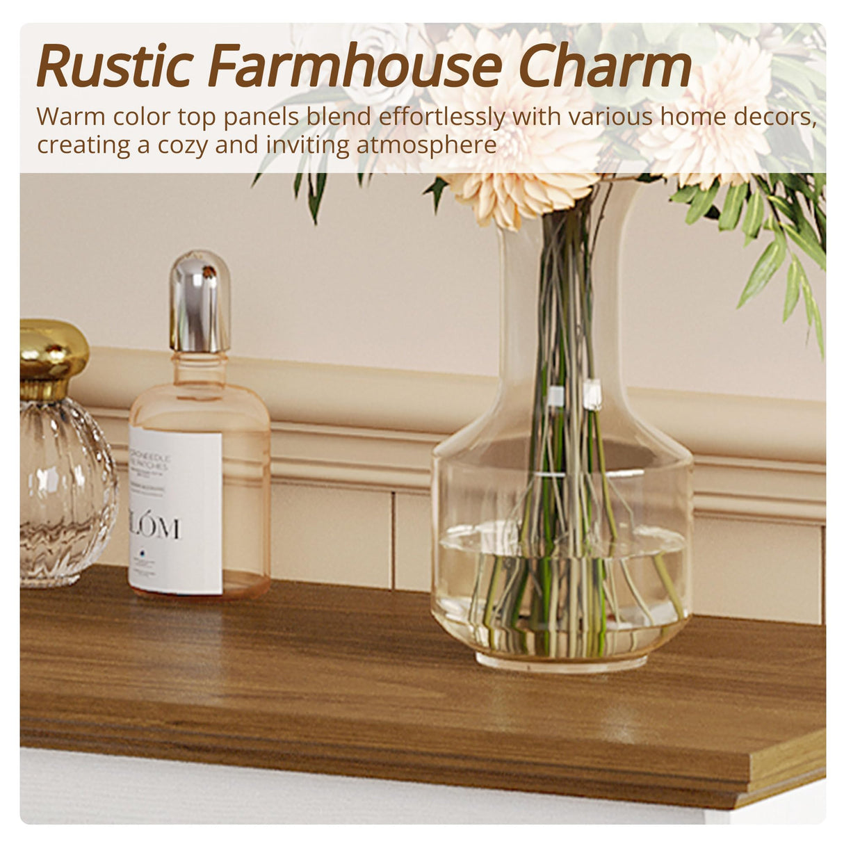 IRONCK Farmhouse 6 Drawers Dresser for Bedroom, 55.1" Large Wooden Chest of Drawers with Sliding Barn Door, White/Walnut IRONCK