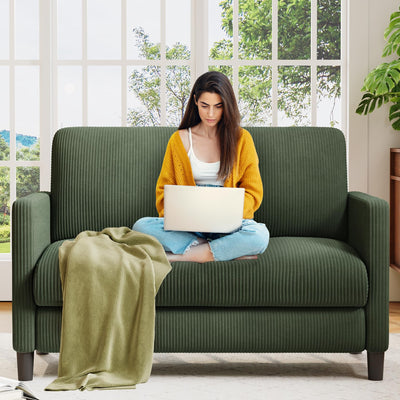 Welzona Loveseat Sofa, 51" Love Seat, Comfy Corduroy Small Loveseat for Small Spaces, Tool-Free Setup Couch for Bedroom, All-Wood Couches for Living Room, No Pillow Included, Green