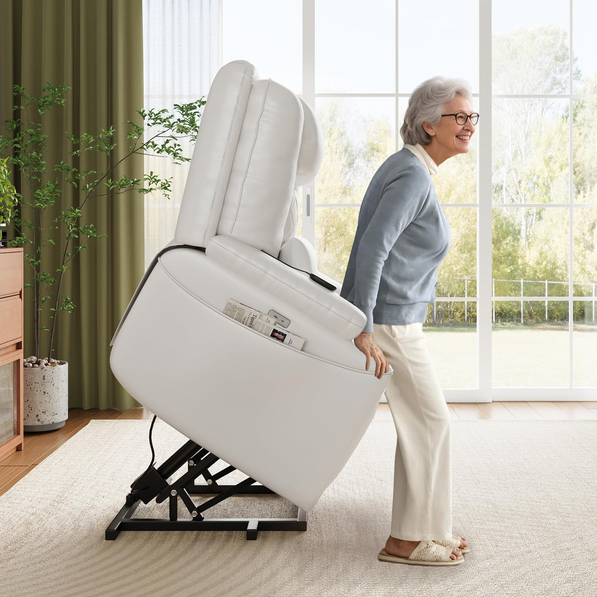 Garvee Electric Power Lift Recliner Chair Sofa, Power Lift Chair for Elderly, 3 Adjustable Positions, Side Storage Pockets and Cup Holders, USB Ports, Recliner Chair with Remote for Living Room, White Garvee