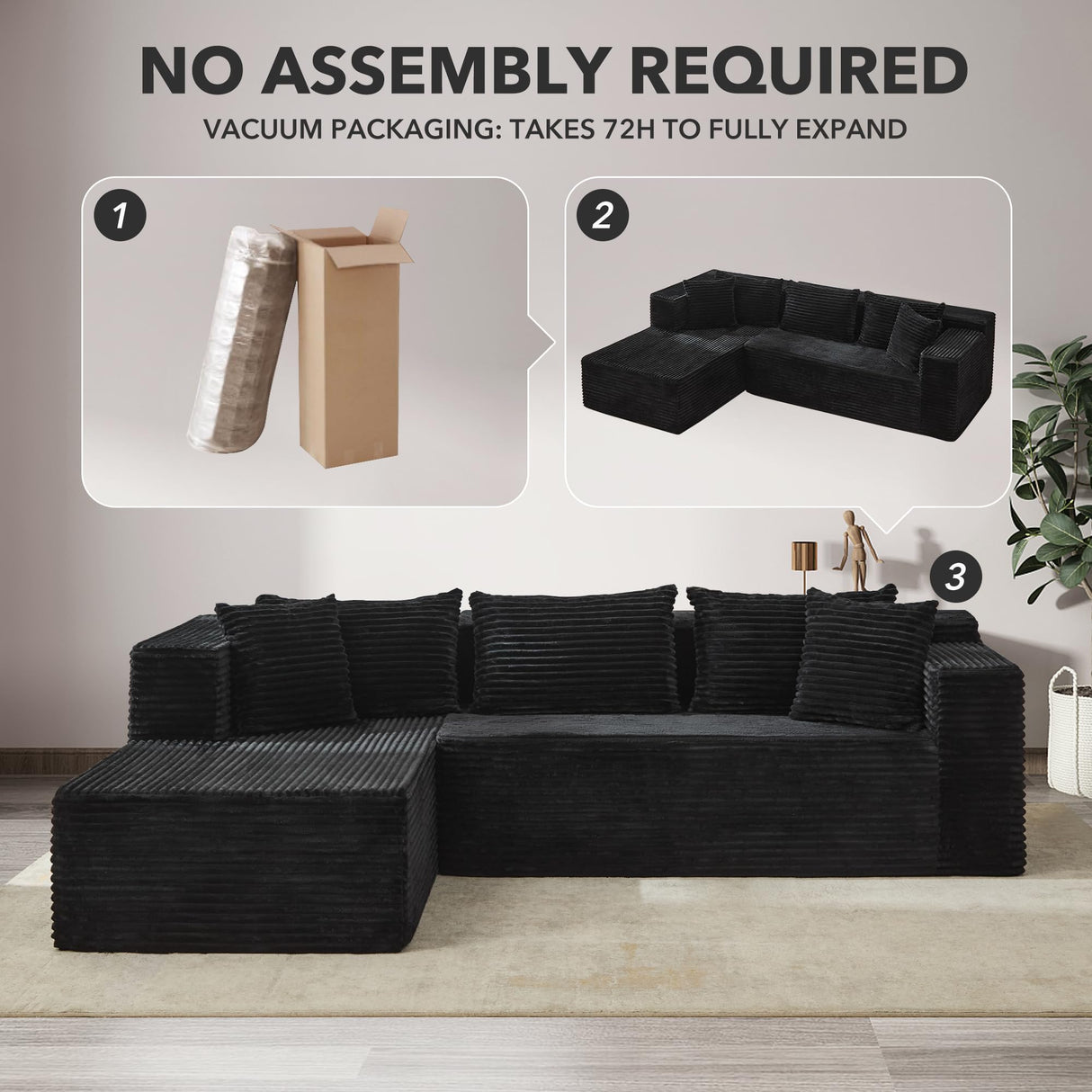 106" Cloud Sectional Couch with l-Shape Chaise,Modern Modular Sofa with Deep Seat, Upholstered Couches for Living Room Bedroom,No Assembly Required,Black GarveeHome