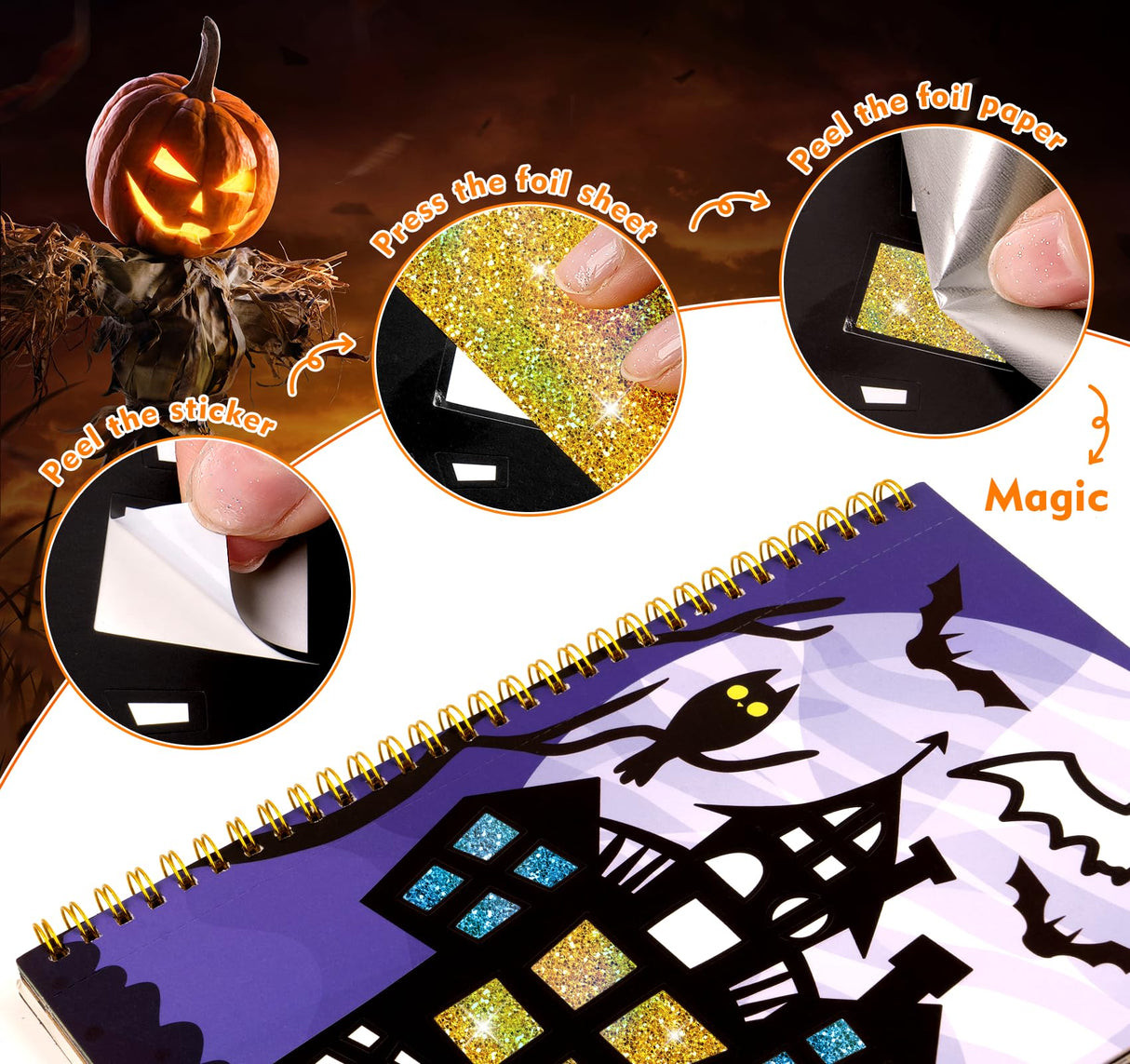 ilauke Art & Craft Activity - Foil Fun Art Craft Paper Kid Carft, DIY Creative Activity, Foil Art Stickers for Birthday Halloween for Boys & Girls Ages 3, 4, 5, 6, 7 ilauke