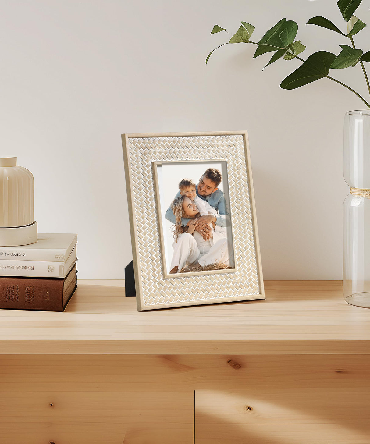Afuly 5x7 Picture Frame Natural Boho Picture Frames Beige Chic Bohemian Photo Frame Desk Picture Frames for Wall Hangings Home Decor, Wedding Gifts for Couple Grandma Mom Women Afuly