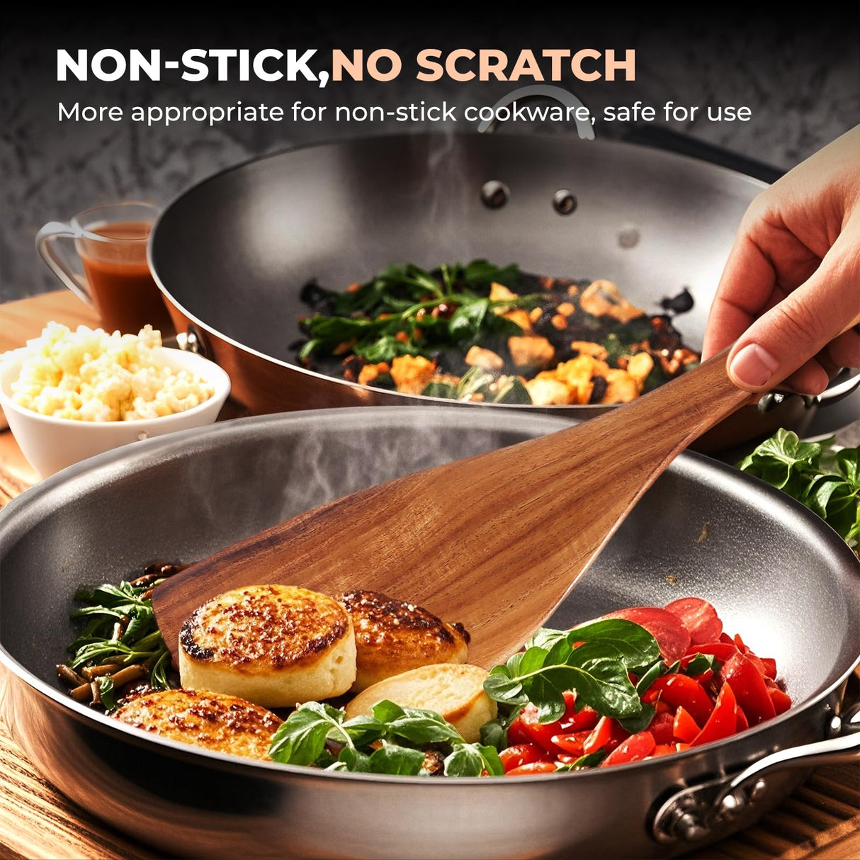 Wooden Cooking Utensils Set, Comfortable Grip Teak Wood Cooking Spoon Set, Nonstick No Scratch Wooden Spoons for Cooking (10Pcs) AIUHI