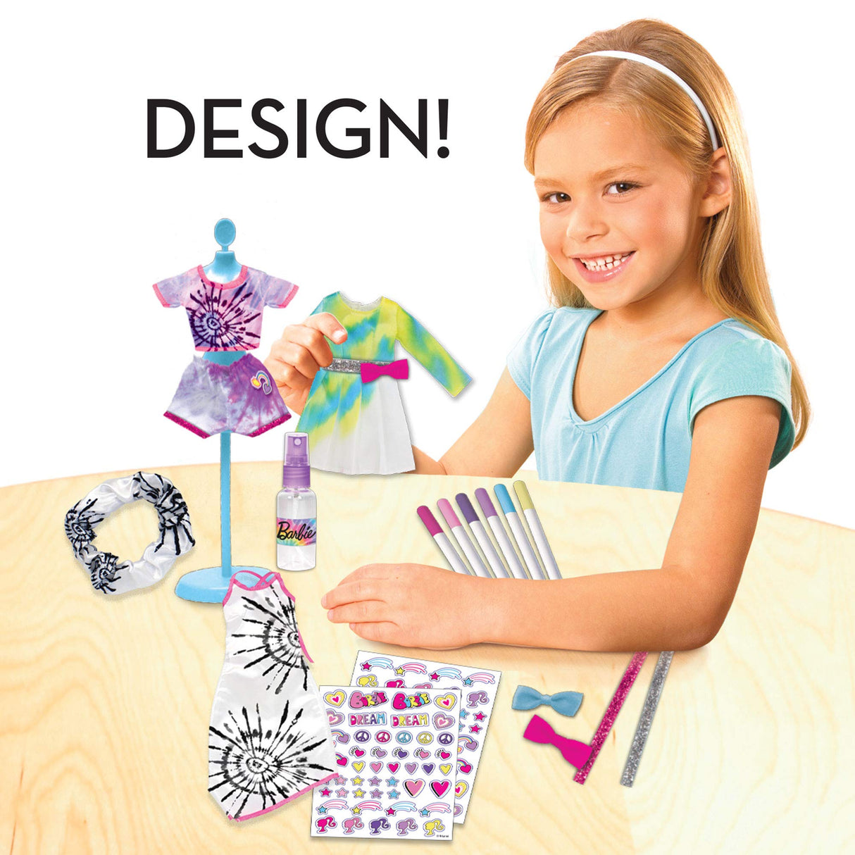 Barbie Tie-Dye Fashion Designer Kit – DIY Design Set for Girls with Dresses, Markers, Stickers & Tools – Create Real Barbie Outfits, Craft Activity for Kids Ages 6+ Tara Toys