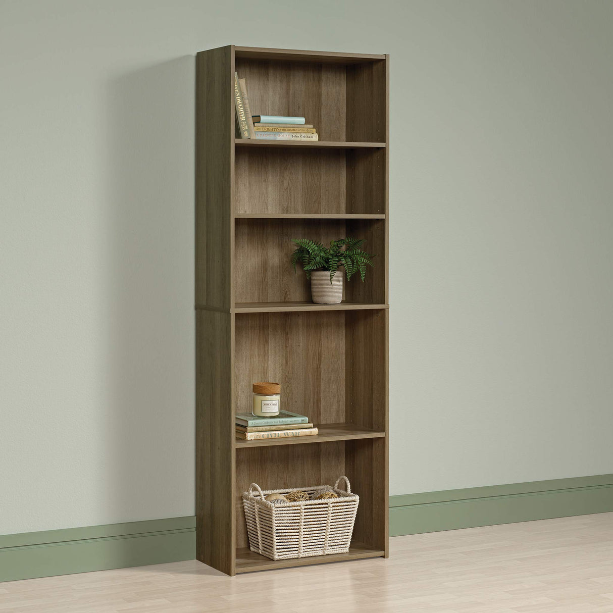 Sauder Beginnings 5-Shelf Bookcase, Bookshelf with Adjustable Storage Shelves, in Summer Oak Sauder