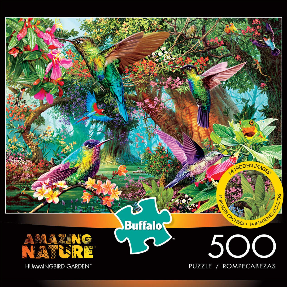 Buffalo Games - Hummingbird Garden - 500 Piece Jigsaw Puzzle with Hidden Images, Green Buffalo Games