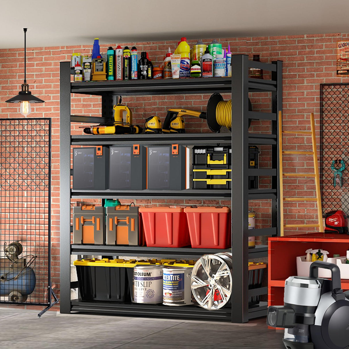 Notmise Adjustable 5-Tier Garage Shelving, Heavy Duty Steel Storage Rack, High Load Capacity, Ideal for Garage, Warehouse, or Home Organization (with Fences, 32" W*15.7" D*63" H) Notmise