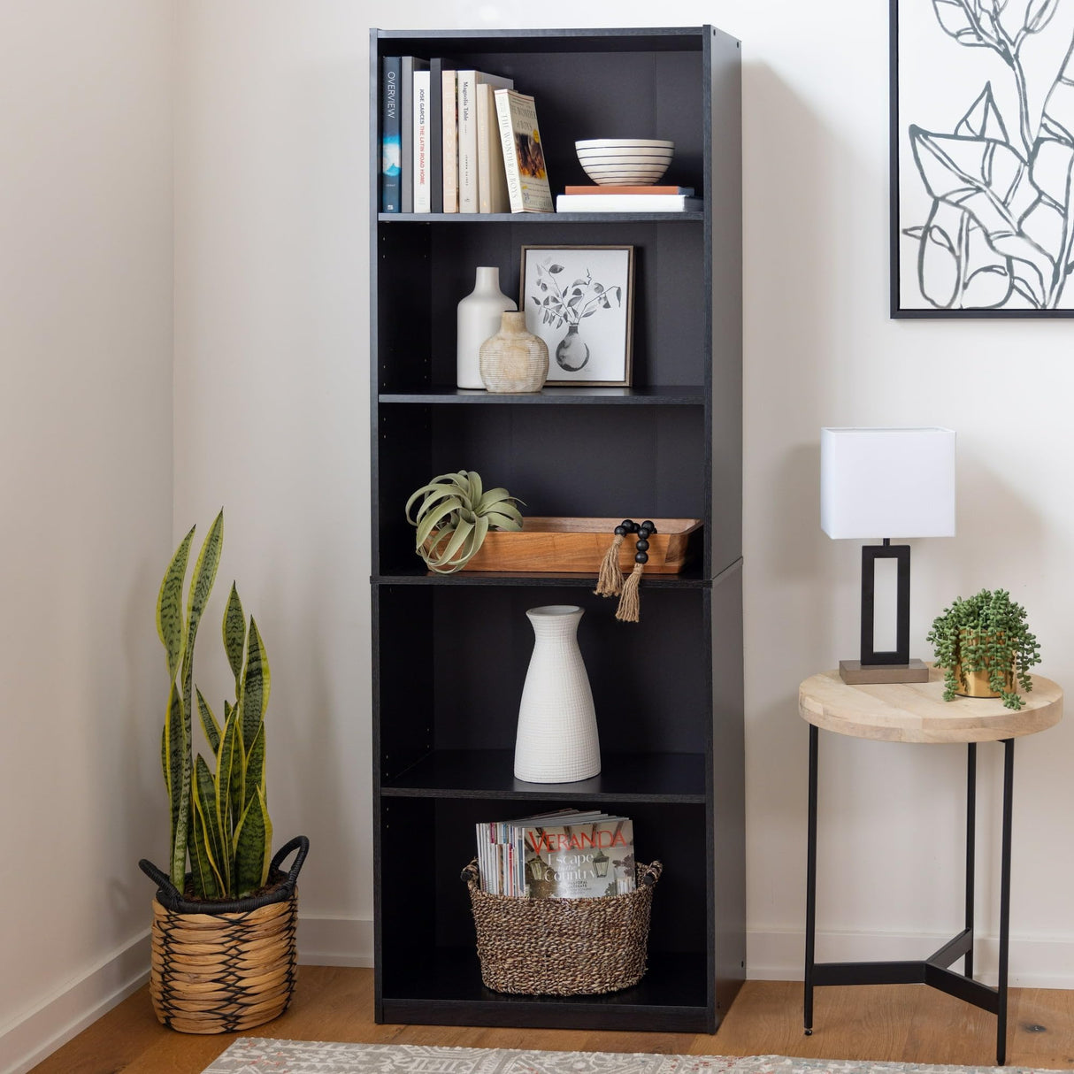 Mainstay` 71" 5-Shelf Standard Bookcase (Black) Mainstay