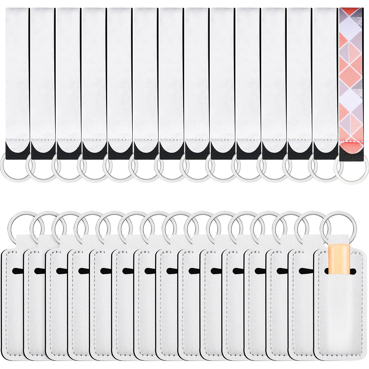 Patelai 30 Pcs Sublimation Blanks Wristlet Lanyards and Lipstick Holder Keychains Set, Blank Neoprene Wristlet Sublimation Lanyards Strap Blank Lipstick Keychain Holder for DIY Craft Heat Transfer Patelai
