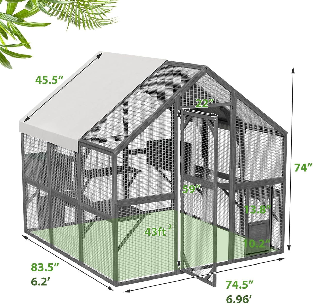 Lovinouse 43ft² Large Outdoor Cat House Catio, Luxury Wooden Cat Run Enclosure Walk in Kitten Condo with 2 Doors, 2 Playpen & Hiding Houses, Bridges, Walks, Roof Cover,Grey Lovinouse