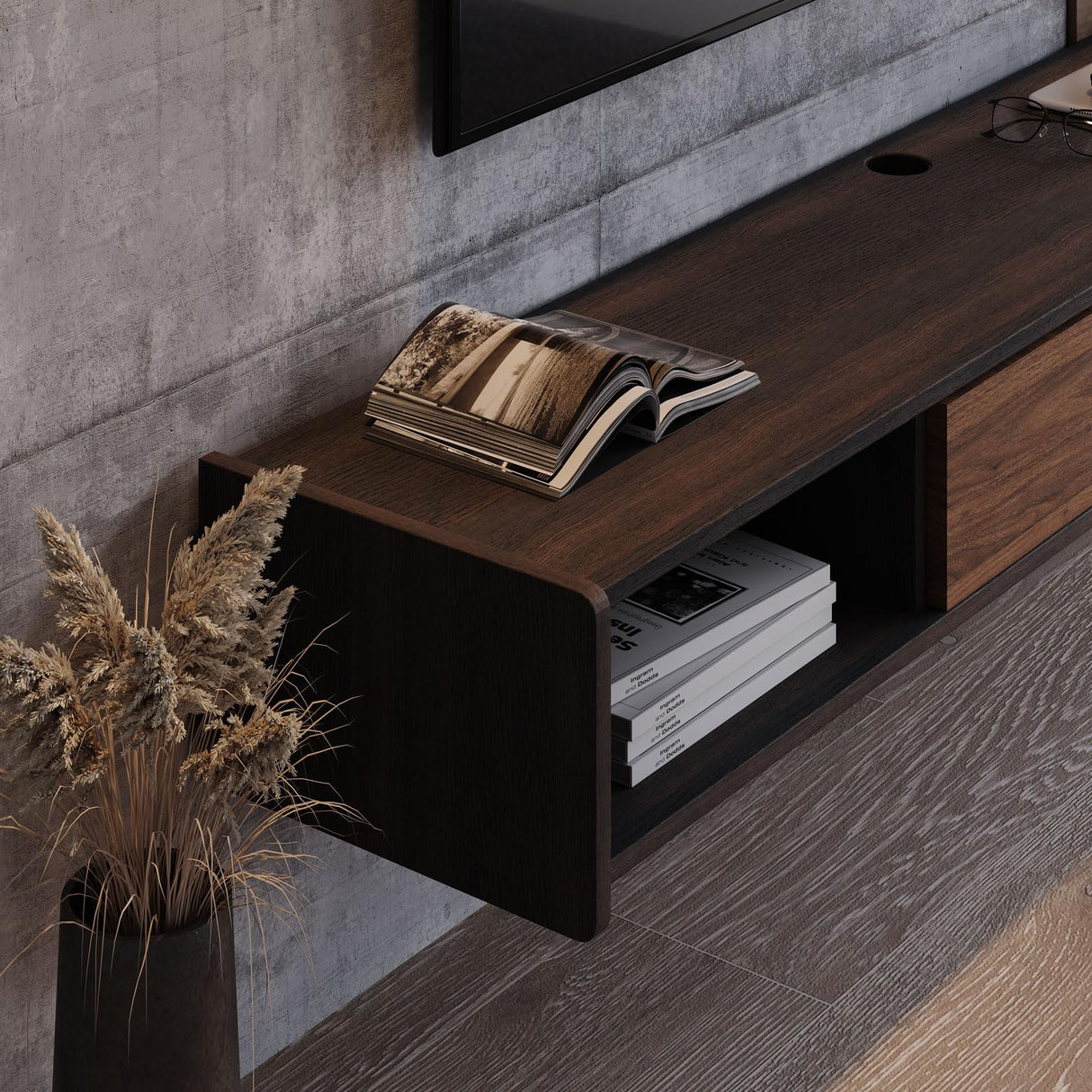 Furniloft 55'' Floating TV Stand,Wall Mounted TV Console,Floating TV Cabinet,Under TV Shelf for Bedroom Living Room(Walnut) Furniloft