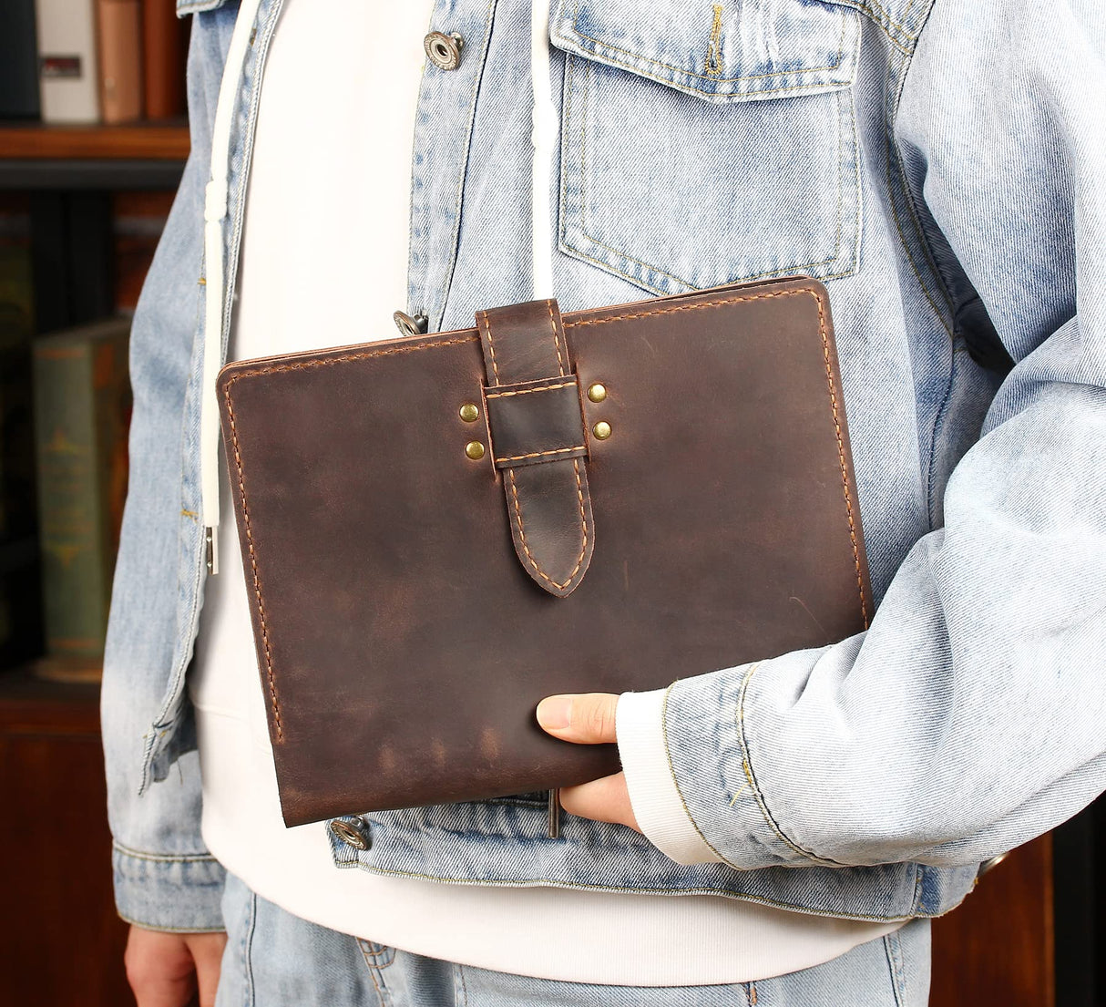 Robrasim Handmade Leather Sketchbook Cover, Leather Artist Sketch Pad Cover for 5.5" x 8.5" Sketchbook, Drawing Book and Pencil Case, Journal Notebook Portfolio, Artis Gifts-Coffee Robrasim