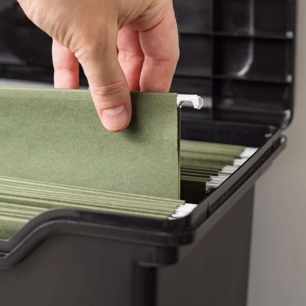 IRIS USA File Box with Lid File Organizer for Letter File w/ Organizer-Lid, Plastic Mobile Filing Organizer, Water Resistant Document Box, Portable File Box with Handle, Secure Buckle, Lockable, Black IRIS