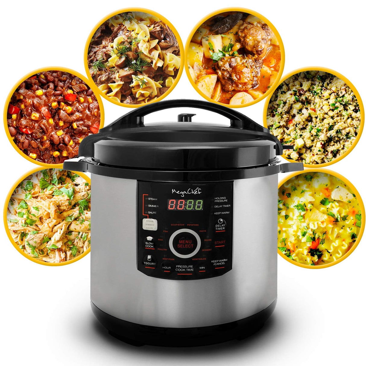 MegaChef 12 Quart Digital Pressure Cooker with 15 Preset Options and Glass Lid, Silver Megachef