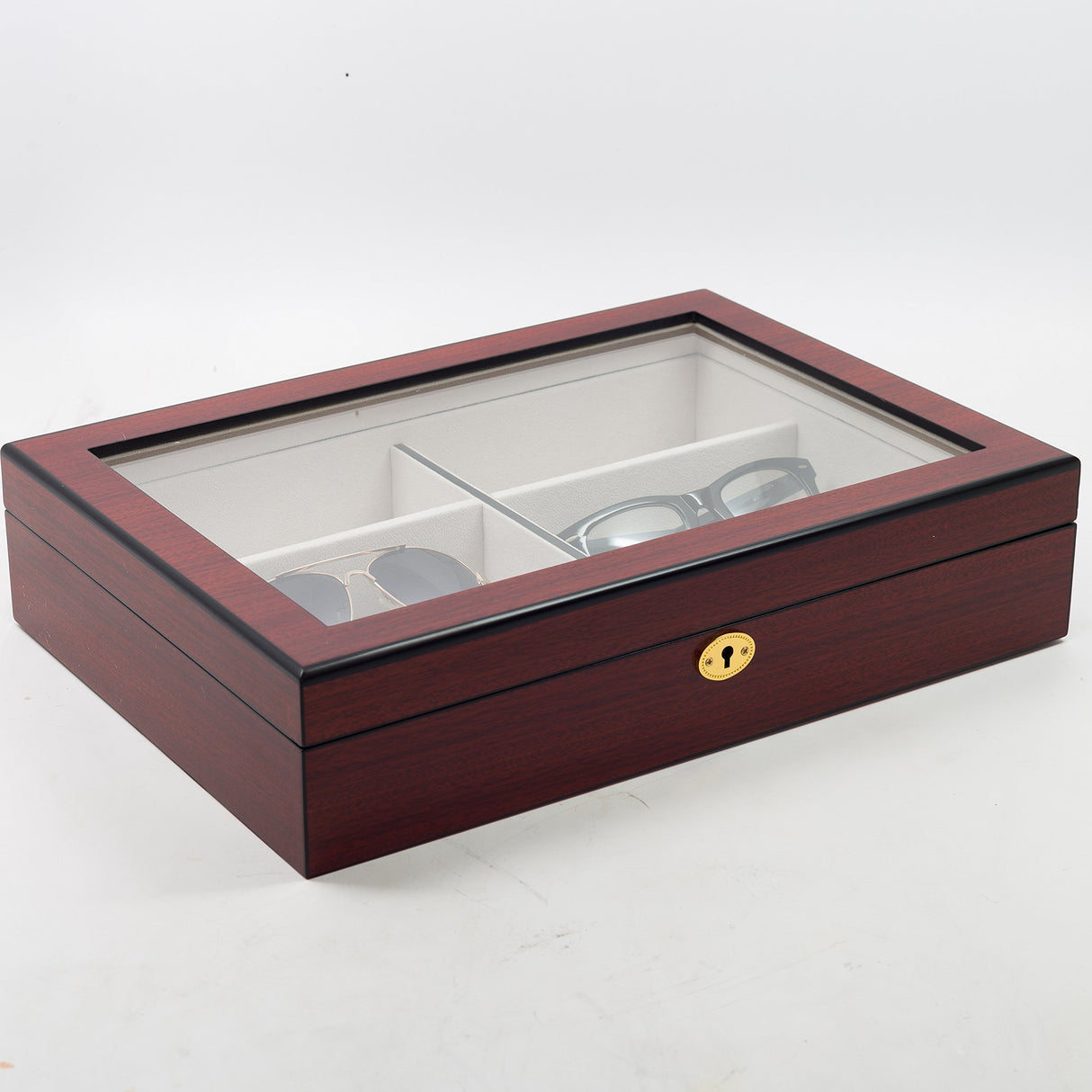 TimelyBuys 6 Piece Extra Large Cherry Wood Rosewood Eyeglass Sunglass Glasses Display Case Organizer Collector Box with Glass Top Father's Day Gift TIMELYBUYS