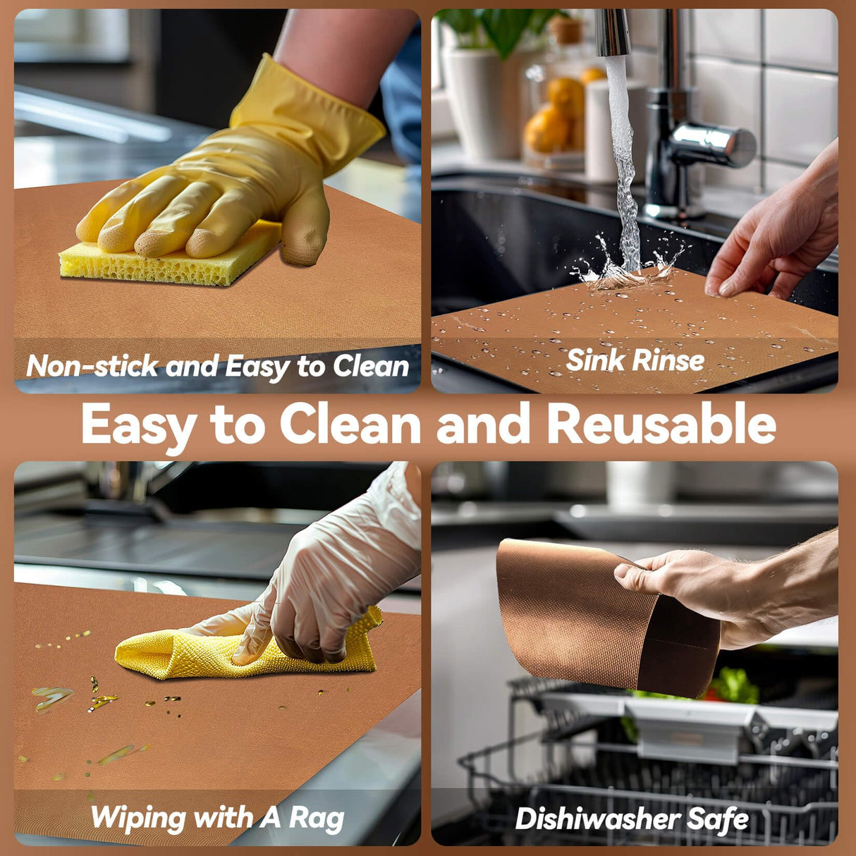 RAINFLOW Copper Grill Mats for Outdoor Grill - Set of 5 Teflon Non-Stick BBQ Accessories Reusable and Easy to Clean Grilling Mats for Gas Charcoal Electric 15.75 x 13 Inch RAINFLOW