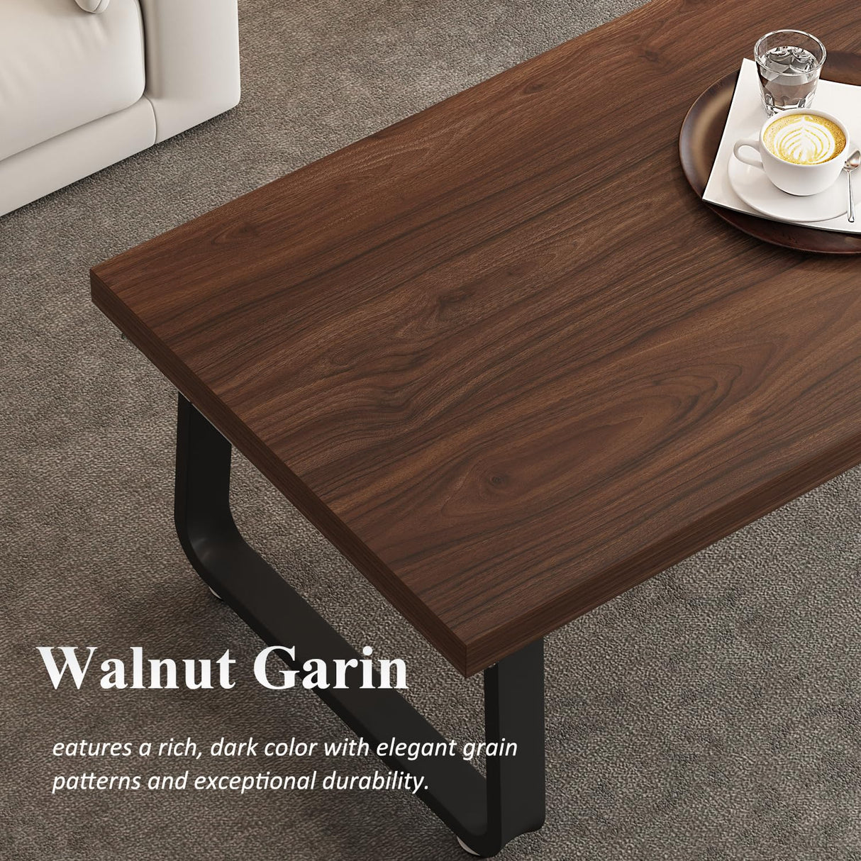 HSH Rustic Walnut Coffee Table, 39” Mid Century Modern Center Table, Rectangle Industrial Living Room Coffee Table, Simple Farmhouse Wood and Metal Tea Coffee Table for Home Bedroom, Walnut, 39 in HSH