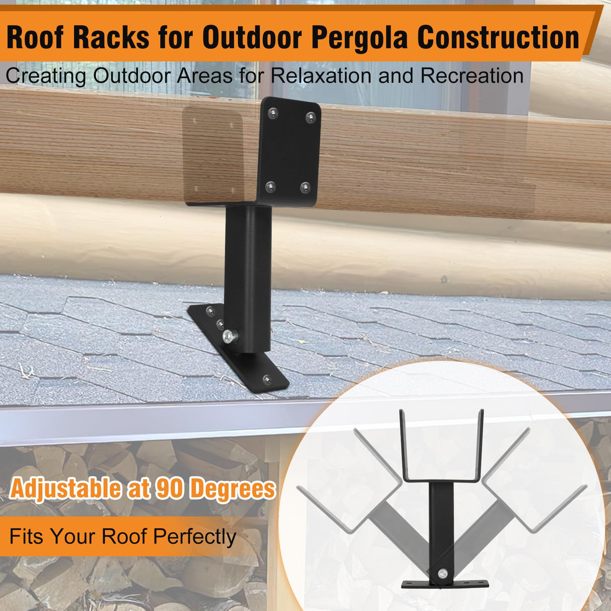 4x4 Heavy Duty Roof Riser Brackets Kit, 3PCS Roof Riser Brackets for Patio Cover, Adjustable Roof Riser Brackets, 304 Stainless Steel Patio Roof Riser, Roof Mount Pergola Brackets (Black Finish) P Polerden