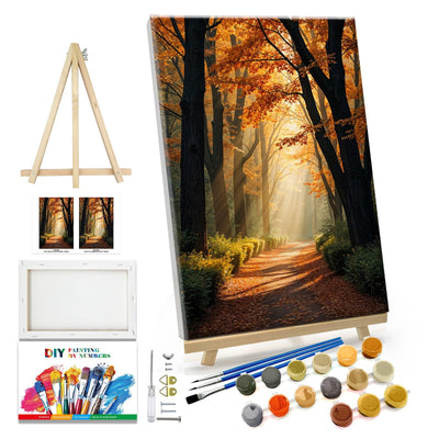 JOOZ Paint by Numbers Kit for Adults with Frame Forest Paint by Number with Easel Autumn Landscape Adult Paint by Number Kits Framed Canvas Tree Oil Painting Kits for Gift Home Wall Decor 8x12 Inch