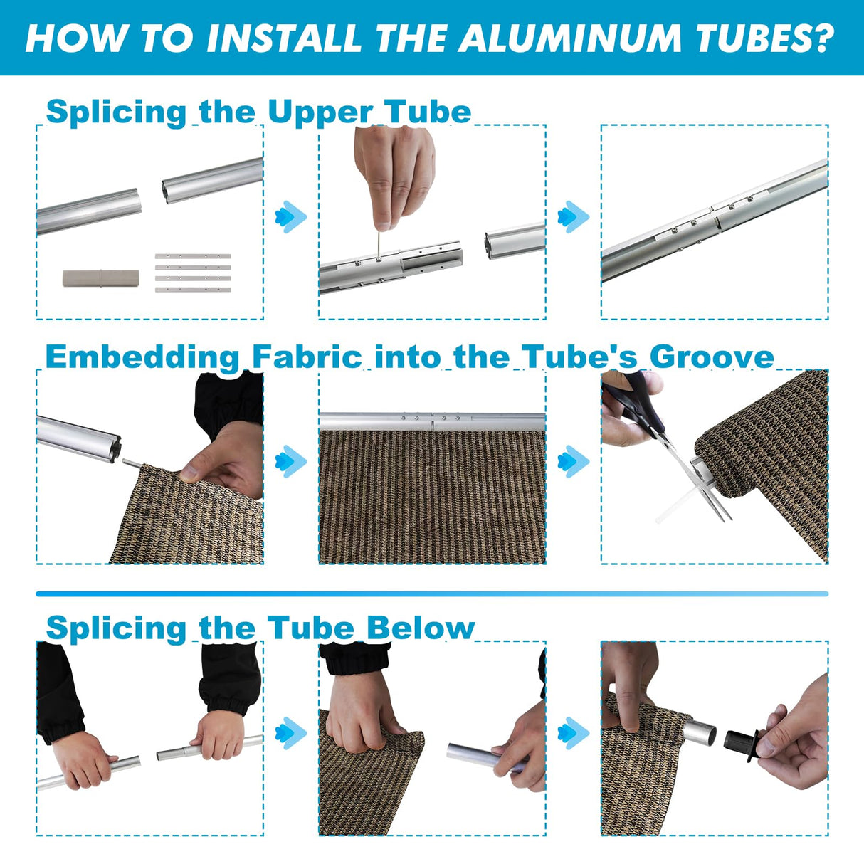 Artpuch Outdoor Roller Shade 8'(W) x8'(H) Fabric Blind Mocha 220GSM Roll Up Shade, Wand Operation Exterior Roller Shade Cloth for Patio Porch Gazebo, Spliced of Two Sections Artpuch