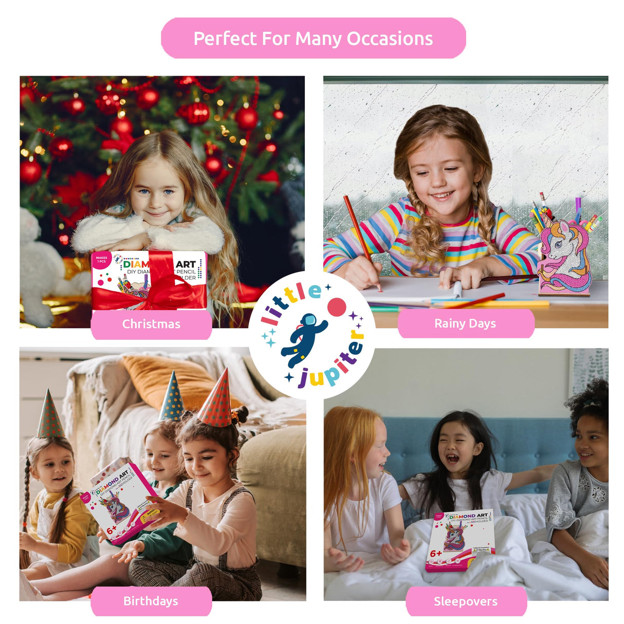 Little Jupiter Unicorn Diamond Art Kids Pencil Holder - Unicorn Crafts - Pencil Holder for Desk - Gem Art - Dot Art Kits Little Jupiter