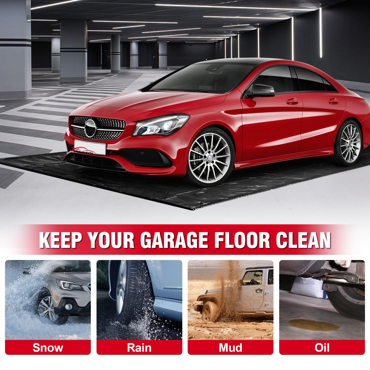 Partol Garage Floor Containment Mat Non-Slip Garage Floor Mat Heavy Duty Waterproof Garage Mat Floor Protection from Sand, Snow, Rain and Mud for Cars (8.6 x 20ft) PARTOL