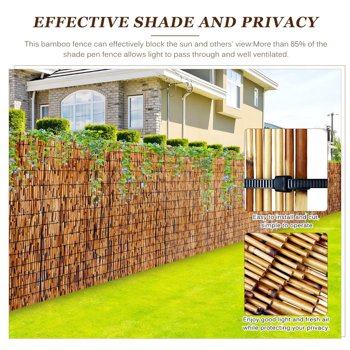 Natural Reed Fencing Rolls, Outdoor Privacy Fence Rolls for Backyard Patio Garden Fencing Decorative with Cable Zip Ties (Coffee, 5x16.4ft) Soulitem