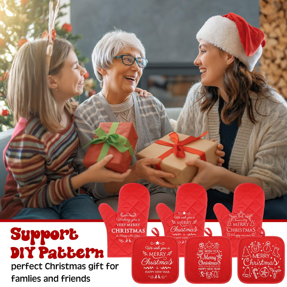 Hoolerry 24 Pcs Blank Sublimation Oven Mitts Set Sublimation Pot Holders Bulk DIY Heat Resistance Oven Gloves with Hanging Loops Pads for Christmas Kitchen Baking Gifts (Red) Hoolerry