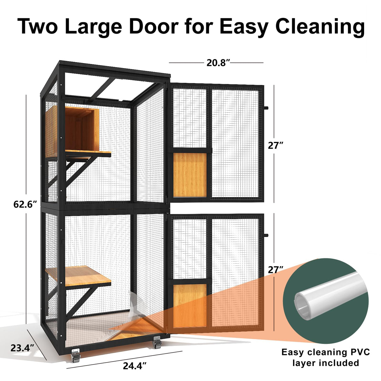 TIMHAKA Catio Outdoor Cat Enclosure, 4 Tier Indoor Catio with 4 Wheels, Platforms and Resting Box, Cat Cage with Waterproof Roof, Feral Pet Shelter with Easy Clean PVC Layer, Black TIMHAKA