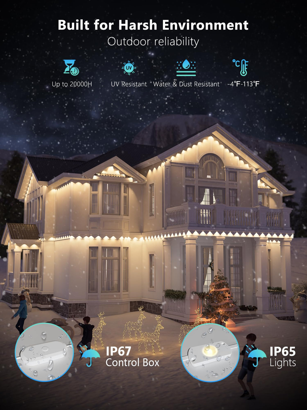 Brizled Permanent Outdoor Lights, 100ft 60 LED RGB Smart Halloween Lights Work with Alexa & Google Home, APP Controlled Permanent Eave Light IP67 Waterproof Smart House Light for Xmas Halloween House Brizled