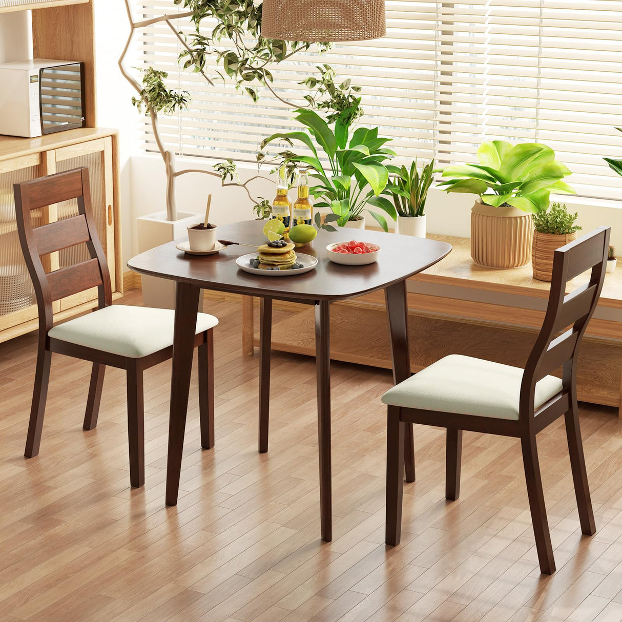 Giantex 3-Piece Dining Table Set for 2, Wooden Square Kitchen Table and 2 Chairs with Padded Seat, Ladder Back, Space-Saving Dinette Set for Small Spaces, Living Room, Dining Room Giantex