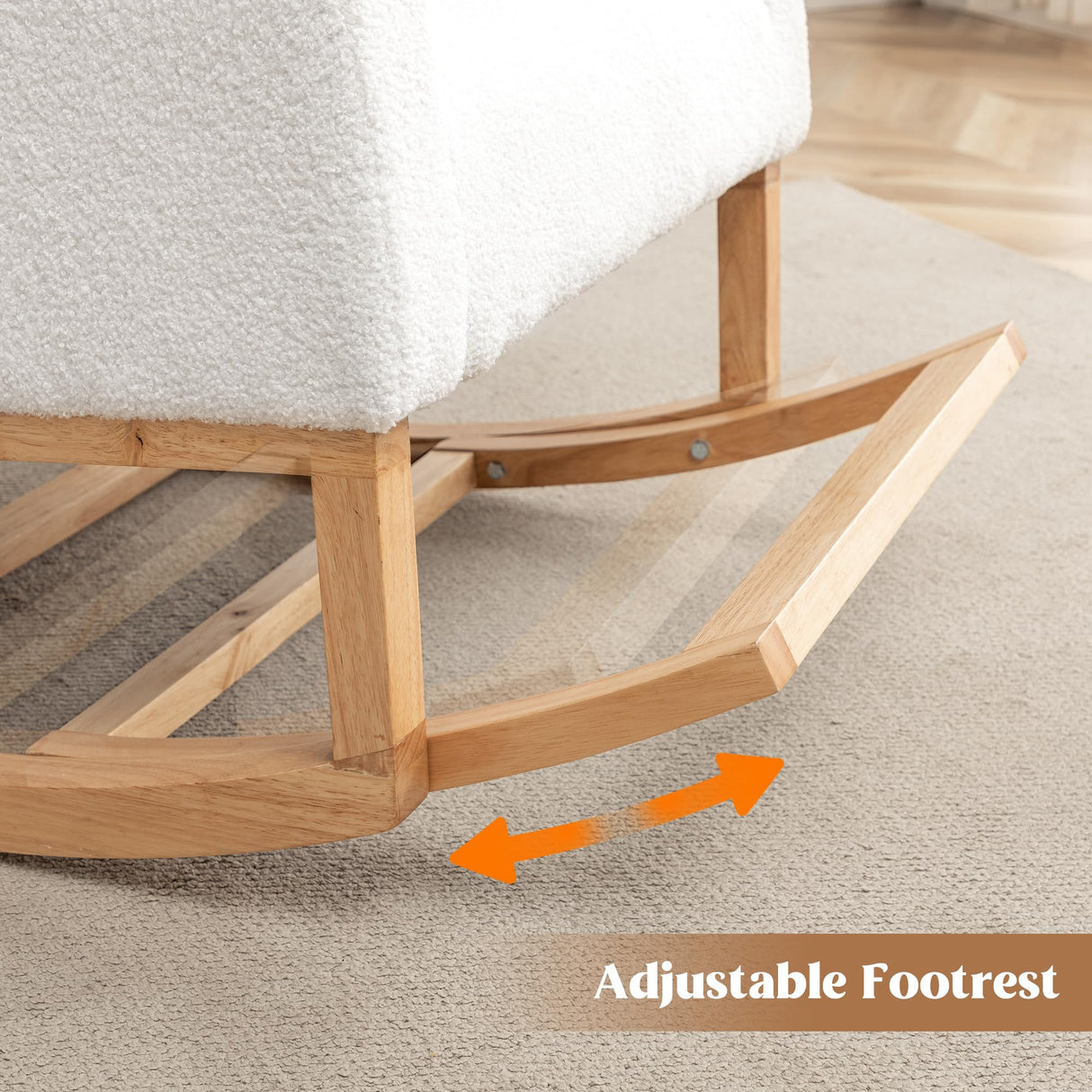 HCHAIRH Rocking Chair Nursery, Nursing Rocking Chairs for Mom Nursery, Comfy Wingback Glider Rocking Armchair with Foot Rest and Side Pocket for Nursery Living Room Bedroom, Teddy White HCHAIRH