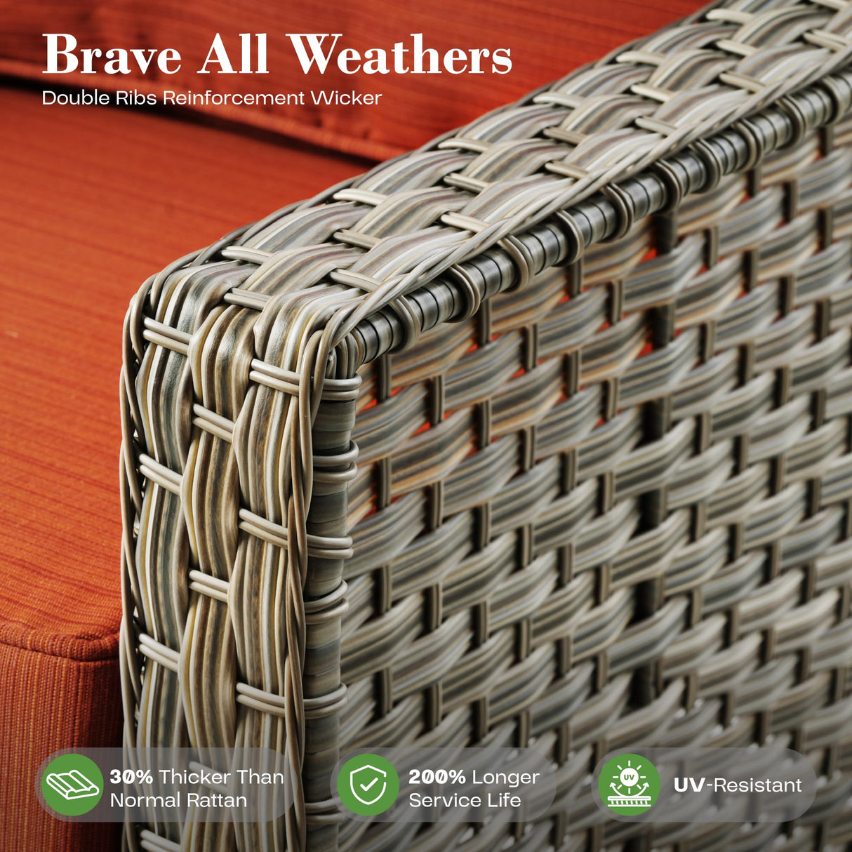 ovios Outdoor 5 Piece Patio Furniture with Fire Pit Table,Wicker Coversation Set with Swivel Rocking Chair,Comfy Sectional Deep Sofa for Outside Porch Balcony Backyard Pool,Orange ovios