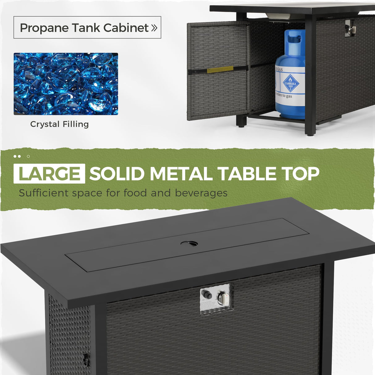 Crownland 8-Piece Outdoor Patio Furniture Sets with 45” Propane Gas Fire Pit Table, All-Weather Black Wicker Rattan Sectional Sofa with Coffee Table(Grey) Crownland