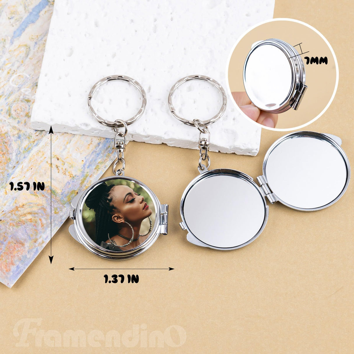 Framendino, 6 Pack Sublimation Blanks Pocket Mirror Heat Transfer Compact Travel Folding Mirrors for Makeup Round Silver Framendino