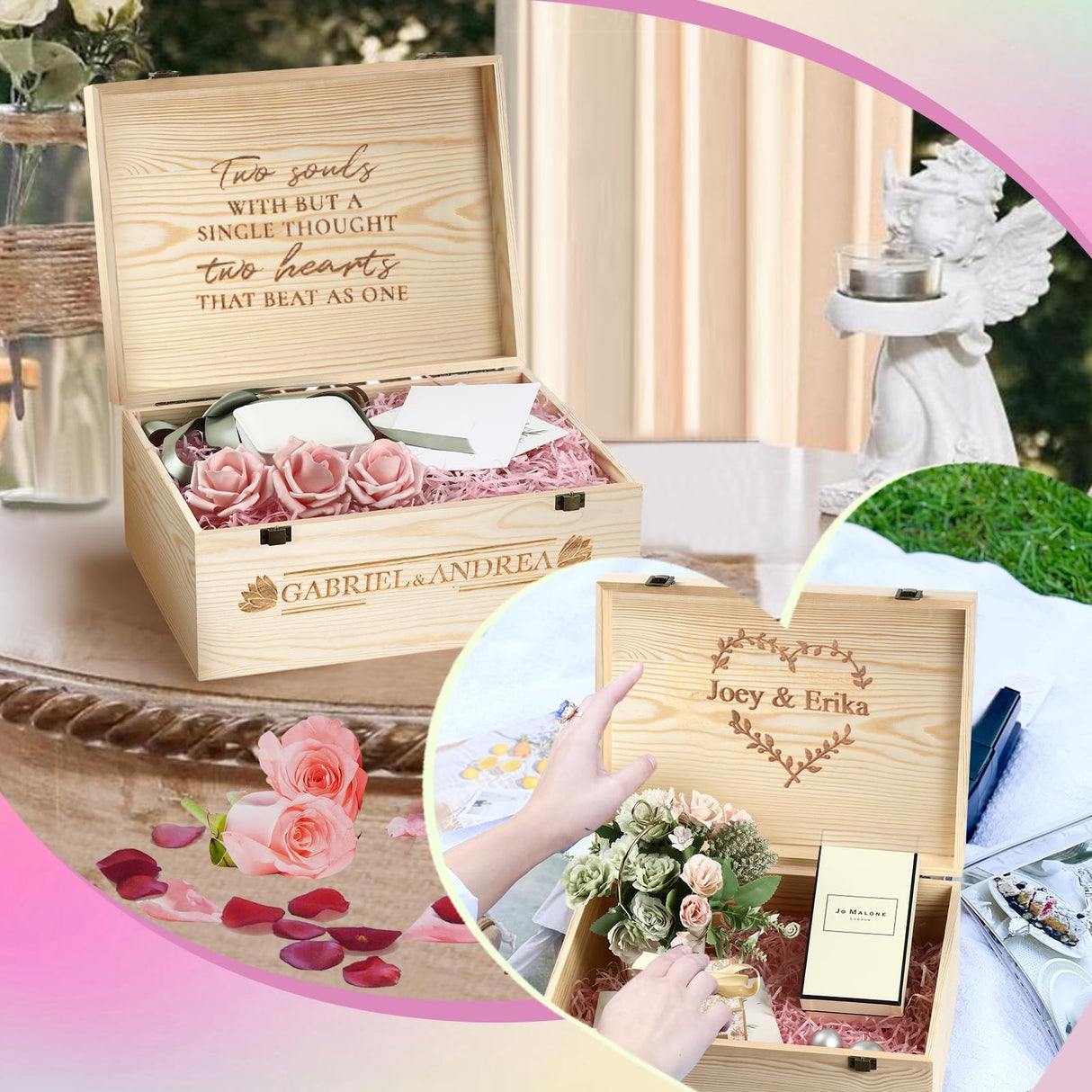 Large Unfinished Wooden Boxes Set of 2 Sizes Wood Box with Hinged Lid – Large Wooden Boxes– Keepsake Memory Boxs- for DIY Crafts, Gifts, Jewelry,Wedding and Storage – Handcrafted Box HIPNOOK