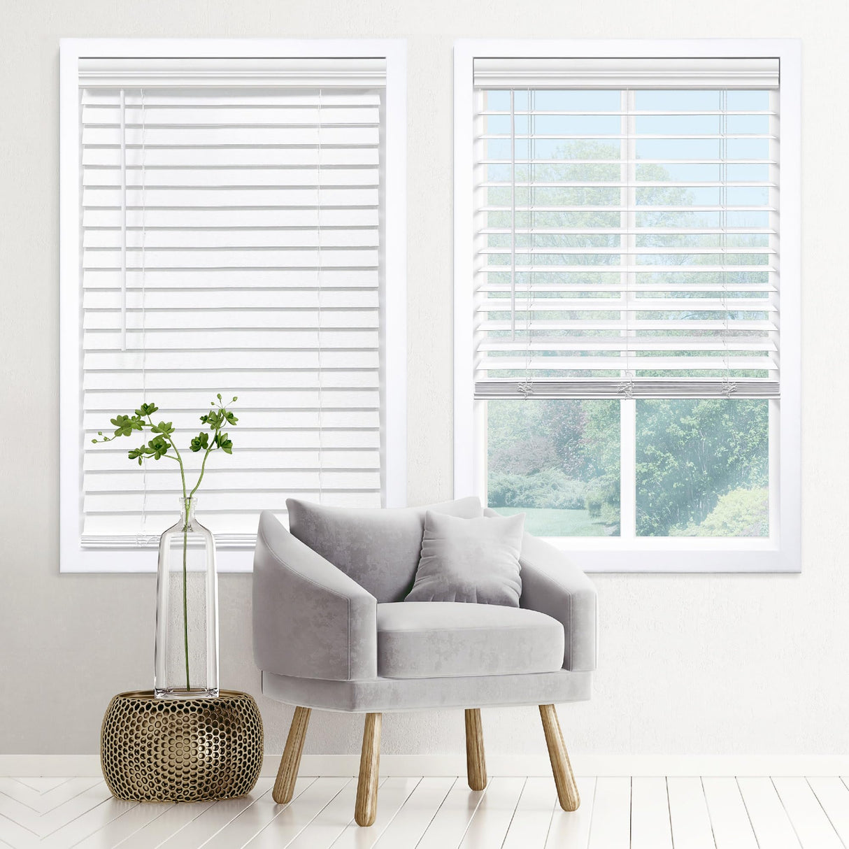 DEZ FURNISHINGS Cordless 2" Signature Faux Wood Blind, 31" W x 64" H, Snow White DEZ FURNISHINGS