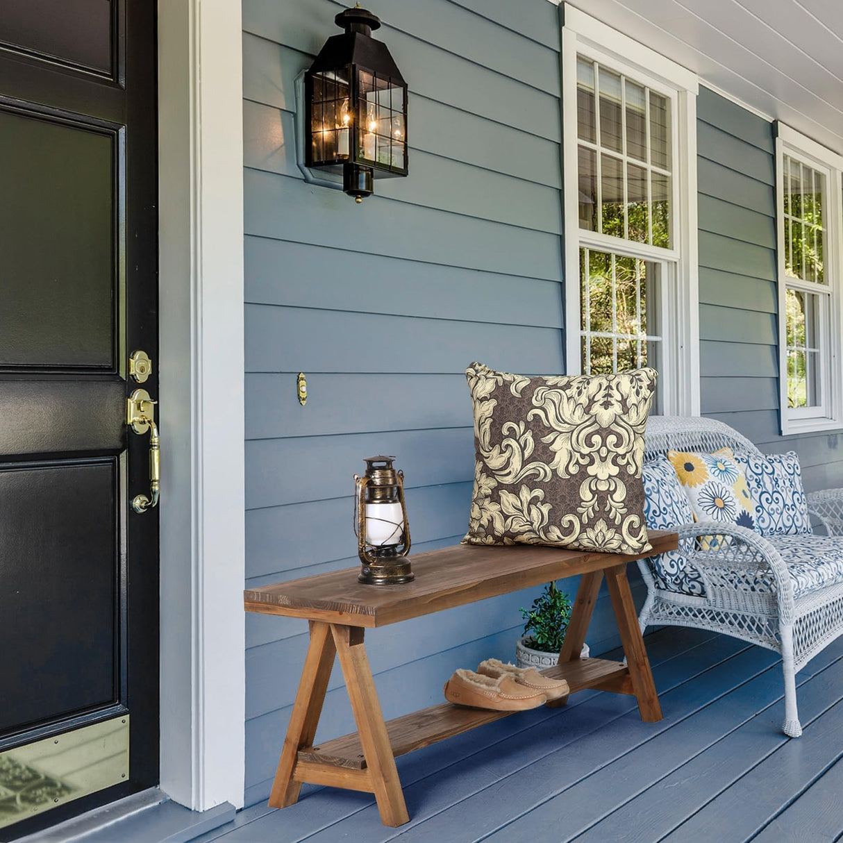 Wnutrees 43" Farmhouse Wood Bench, Long Rustic Indoor Storage Bench for Entryway, Living Room, Dining Room, Solid Wood Construction, Original Wood Wnutrees