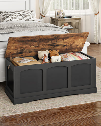 CHOEZON 39.4" Storage Chest Bench with Lift Lid, Toy Chest with Safety Hinge, Entryway Shoe Bench, Wooden Storage Trunk, Holds up to 220 lb, for Living Room, Bedroom, Black and Rustic Brown MCW12BF