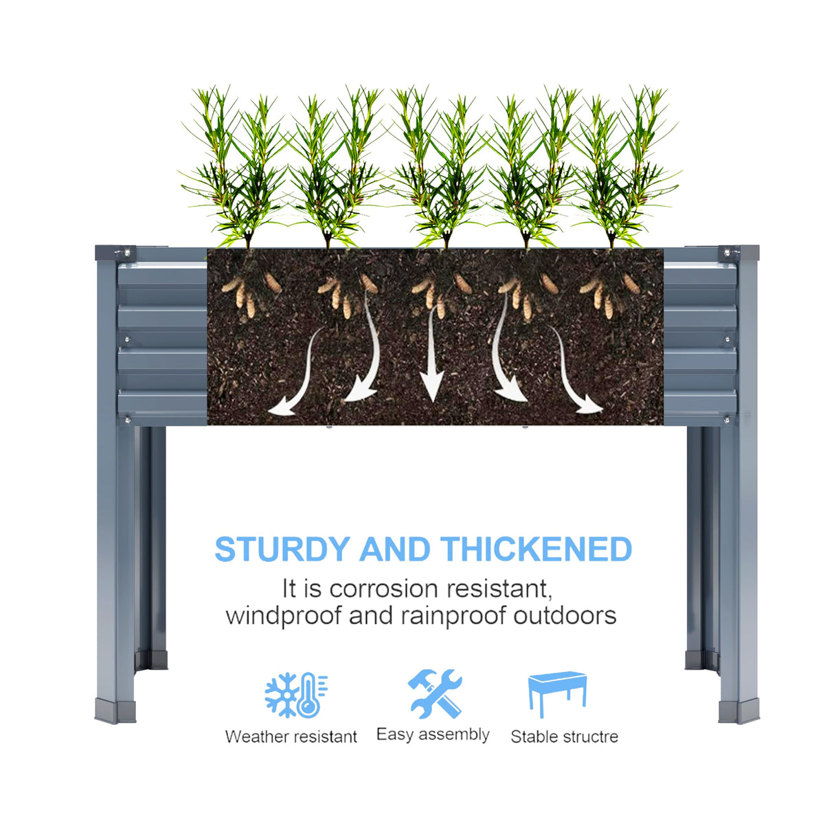 MGNO Galvanized Raised Garden Bed Outdoor with Legs,48×18×32in Metal Elevated Raised Planter Box for Backyard, Patio, Balcony, 300lb Capacity,Grey… MGNO